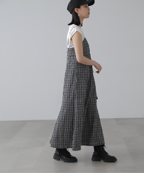 FREE'S MART（フリーズマート）の「【3サイズ展開XS-M】ぽこぽこチェックマーメイドキャミワンピース【低身長サイズ有】（ワンピース・レディース・ブラック/ブラック系その他/グリーン系その他/ホワイト・X-SMALL/SMALL/MEDIUM）」の13枚目の写真