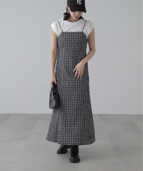 FREE'S MART（フリーズマート）の「【3サイズ展開XS-M】ぽこぽこチェックマーメイドキャミワンピース【低身長サイズ有】（ワンピース・レディース・ブラック/ブラック系その他/グリーン系その他/ホワイト・X-SMALL/SMALL/MEDIUM）」の14枚目の写真