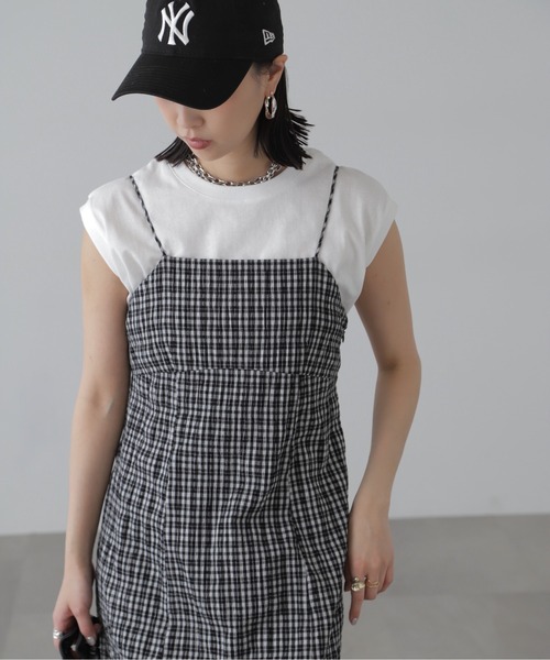 FREE'S MART（フリーズマート）の「【3サイズ展開XS-M】ぽこぽこチェックマーメイドキャミワンピース【低身長サイズ有】（ワンピース・レディース・ブラック/ブラック系その他/グリーン系その他/ホワイト・X-SMALL/SMALL/MEDIUM）」の15枚目の写真