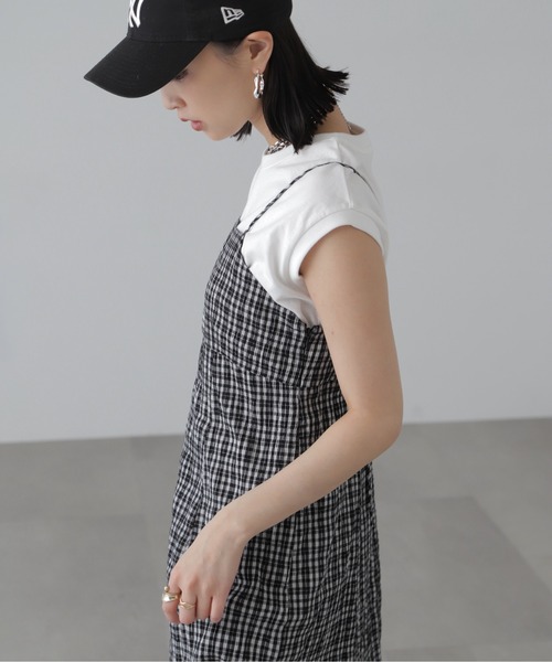 FREE'S MART（フリーズマート）の「【3サイズ展開XS-M】ぽこぽこチェックマーメイドキャミワンピース【低身長サイズ有】（ワンピース・レディース・ブラック/ブラック系その他/グリーン系その他/ホワイト・X-SMALL/SMALL/MEDIUM）」の16枚目の写真