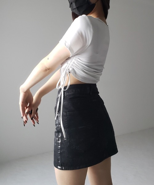 me+em select(ミームセレクト)の「【 2color 】サイドシャーリングリボン半袖ショートTシャツ / side shirring ribbon short Tee(Tシャツ/カットソー・レディース・ブラック/ホワイト・FREE)」の12枚目の写真