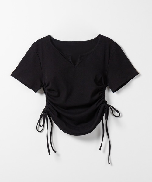 me+em select(ミームセレクト)の「【 2color 】サイドシャーリングリボン半袖ショートTシャツ / side shirring ribbon short Tee(Tシャツ/カットソー・レディース・ブラック/ホワイト・FREE)」の17枚目の写真