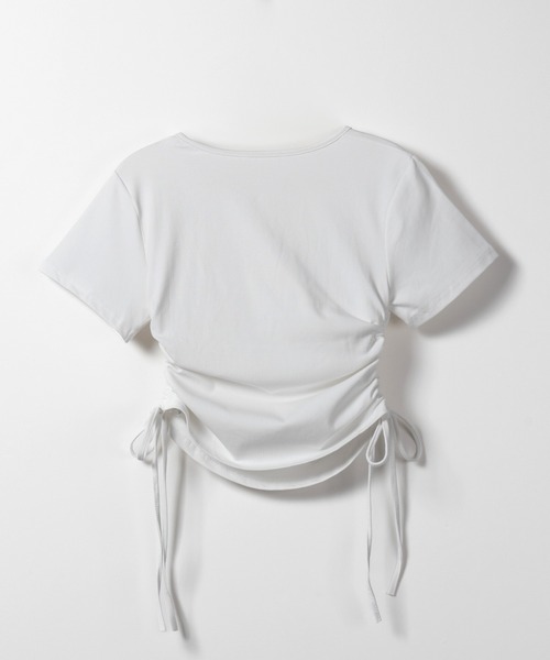 me+em select(ミームセレクト)の「【 2color 】サイドシャーリングリボン半袖ショートTシャツ / side shirring ribbon short Tee(Tシャツ/カットソー・レディース・ブラック/ホワイト・FREE)」の9枚目の写真