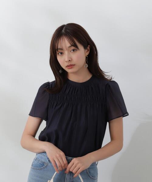 PROPORTION BODY DRESSING（プロポーションボディドレッシング）の「シャーリングデザインシアーブラウス / 1214110500（シャツ/ブラウス・レディース・ネイビー/ホワイト系その他/ブラウン・SMALL/MEDIUM）」の3枚目の写真