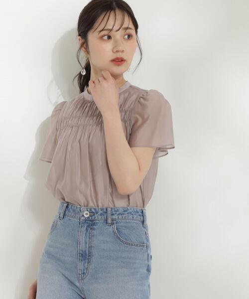 PROPORTION BODY DRESSING（プロポーションボディドレッシング）の「シャーリングデザインシアーブラウス / 1214110500（シャツ/ブラウス・レディース・ネイビー/ホワイト系その他/ブラウン・SMALL/MEDIUM）」の2枚目の写真