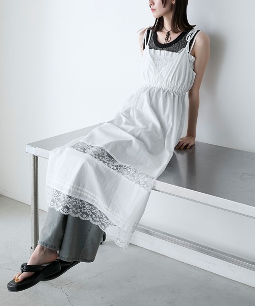 forksy.（フォルクシー）の「【forksy.】レース切り替えリボンキャミワンピース（ワンピース・レディース・オフホワイト/ブラック・FREE）」の8枚目の写真
