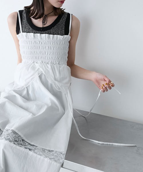 forksy.（フォルクシー）の「【forksy.】レース切り替えリボンキャミワンピース（ワンピース・レディース・オフホワイト/ブラック・FREE）」の7枚目の写真