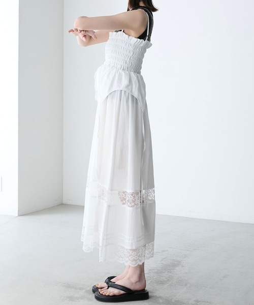 forksy.】レース切り替えリボンキャミワンピース（ワンピース