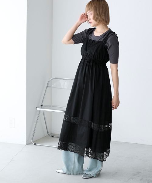 bibiy リボン　ワンピース　リボン付き黒レースキャミワンピース forksy.】レース切り替えリボンキャミワンピース forksy.│MONO-MART