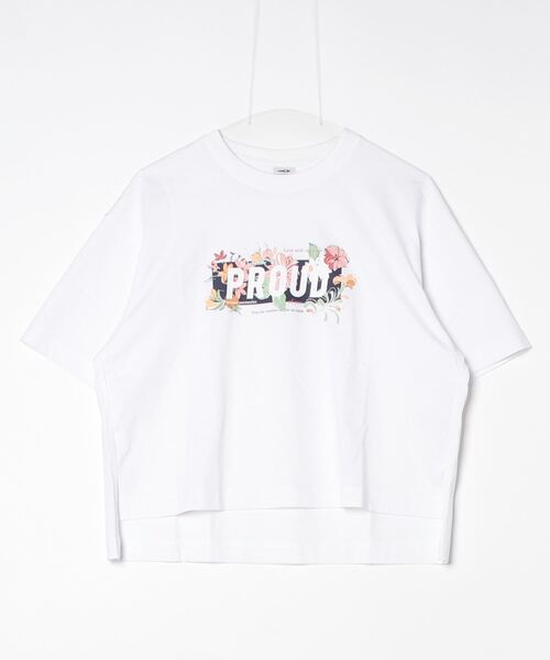 TIGORA(ティゴラ)の「ティゴラ TIGORA コットンオーバーサイズTシャツ フラワー(Tシャツ/カットソー・レディース・コーラル/ホワイト・S/M/L/XL)」の1枚目の写真