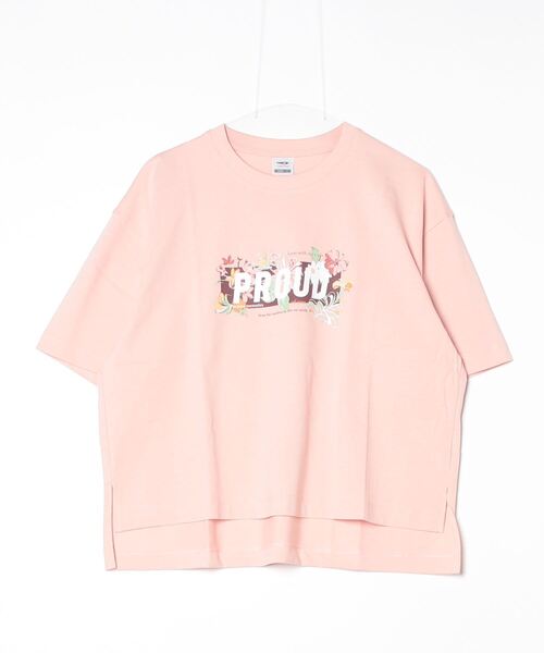 TIGORA(ティゴラ)の「ティゴラ TIGORA コットンオーバーサイズTシャツ フラワー(Tシャツ/カットソー・レディース・コーラル/ホワイト・S/M/L/XL)」の2枚目の写真