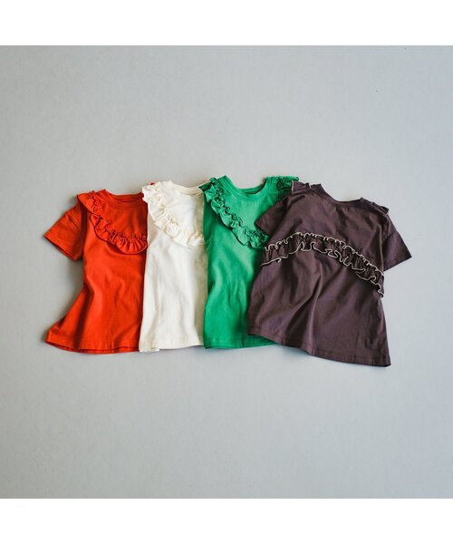 p.premier(ピードットプルミエ)の「フリルメロウTシャツ(Tシャツ/カットソー・キッズ・レッド/オフホワイト/グリーン/チャコール・80/130/140/90/100/110/120)」の7枚目の写真