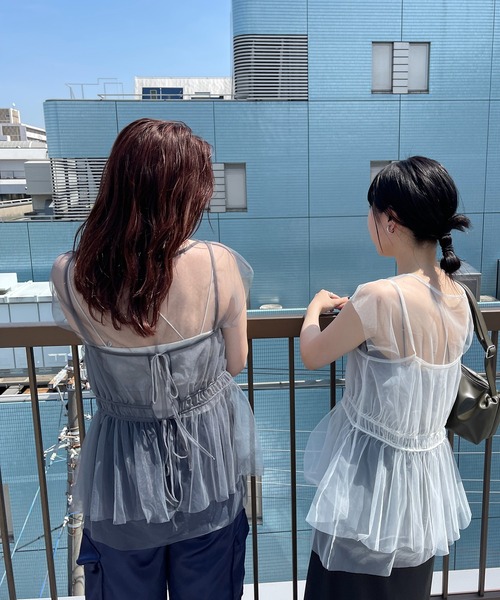 青色 チュール ビスチェ　ベアトップ JILL STUART チューブトップ ベアトップ タックギャザービスチェ