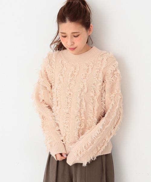 Another Edition（アナザーエディション）の「フリンジハイネックプルオーバー/ AEBC ACﾌﾘﾝｼﾞHI/N PO（ニット/セーター・レディース・オフホワイト/ネイビー/ライトピンク・フリー）」の3枚目の写真