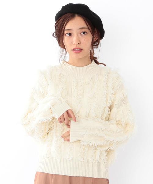 Another Edition（アナザーエディション）の「フリンジハイネックプルオーバー/ AEBC ACﾌﾘﾝｼﾞHI/N PO（ニット/セーター・レディース・オフホワイト/ネイビー/ライトピンク・フリー）」の2枚目の写真