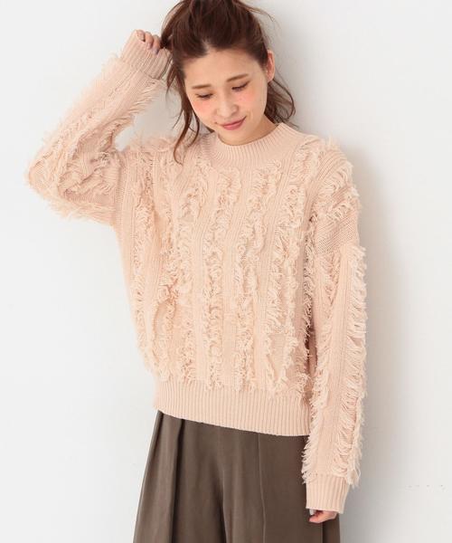 Another Edition（アナザーエディション）の「フリンジハイネックプルオーバー/ AEBC ACﾌﾘﾝｼﾞHI/N PO（ニット/セーター・レディース・オフホワイト/ネイビー/ライトピンク・フリー）」の5枚目の写真