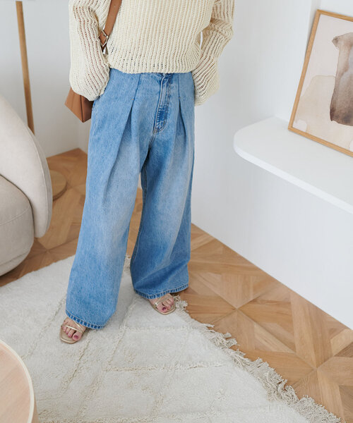 【マリー】DISCOAT 【ユニセックス】デニムタックワイドパンツ 新色追加/ユニセックス】デニムタックワイドパンツ | DISCOAT