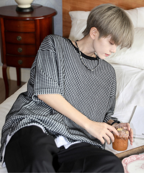 neos(ネオス)の「【neos】ルーズシルエット 配色 ワッフル サイド スリット クルーネック ハーフスリーブ Tシャツ(Tシャツ/カットソー・メンズ・ブラック/ブルー/チャコールグレー/スミクロ/グレー/サックスブルー・LARGE/MEDIUM)」の3枚目の写真