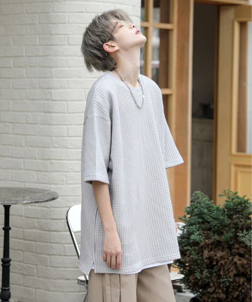 neos(ネオス)の「【neos】ルーズシルエット 配色 ワッフル サイド スリット クルーネック ハーフスリーブ Tシャツ(Tシャツ/カットソー・メンズ・ブラック/ブルー/チャコールグレー/スミクロ/グレー/サックスブルー・LARGE/MEDIUM)」の20枚目の写真