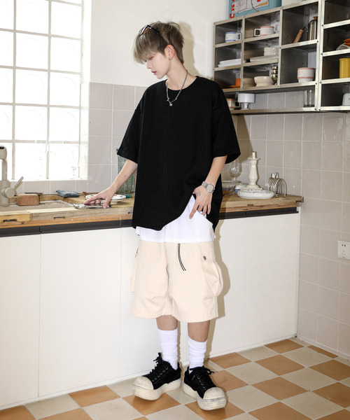 neos(ネオス)の「【neos】ルーズシルエット 配色 ワッフル サイド スリット クルーネック ハーフスリーブ Tシャツ(Tシャツ/カットソー・メンズ・ブラック/ブルー/チャコールグレー/スミクロ/グレー/サックスブルー・LARGE/MEDIUM)」の9枚目の写真