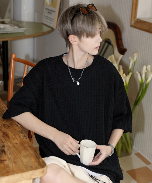 neos(ネオス)の「【neos】ルーズシルエット 配色 ワッフル サイド スリット クルーネック ハーフスリーブ Tシャツ(Tシャツ/カットソー・メンズ・ブラック/ブルー/チャコールグレー/スミクロ/グレー/サックスブルー・LARGE/MEDIUM)」の11枚目の写真