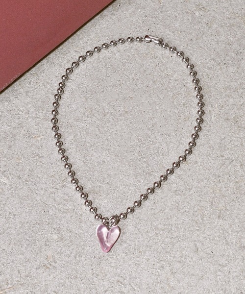 GOLDY（ゴールディ）の「ボール チェーン ガミー ハート ネックレス（ネックレス・レディース・ピンク/グリーン/ブラック/クリア/シルバー・FREE）」の4枚目の写真