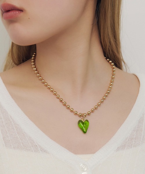 GOLDY（ゴールディ）の「ボール チェーン ガミー ハート ネックレス（ネックレス・レディース・ピンク/グリーン/ブラック/クリア/シルバー・FREE）」の3枚目の写真