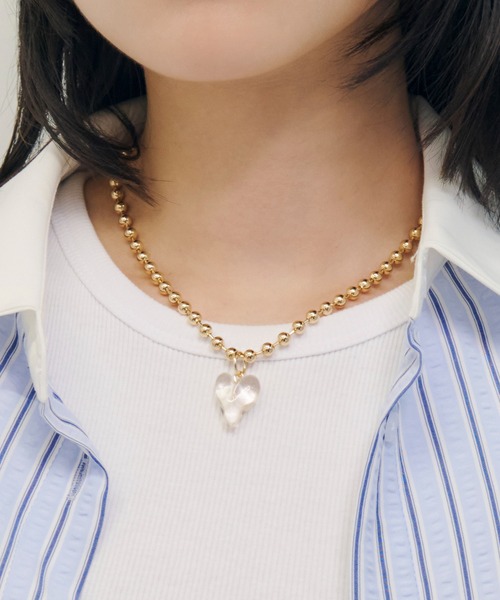 GOLDY（ゴールディ）の「ボール チェーン ガミー ハート ネックレス（ネックレス・レディース・ピンク/グリーン/ブラック/クリア/シルバー・FREE）」の5枚目の写真