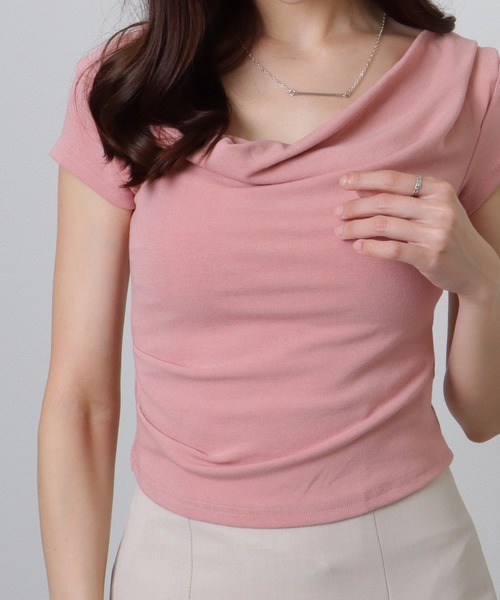 Lace Ladies(レースレディース)の「2WAY ドレープ コンパクト 半袖 プルオーバー(Tシャツ/カットソー・レディース・ブラック/ホワイト/ピンク/ブラウン・M/XL)」の4枚目の写真