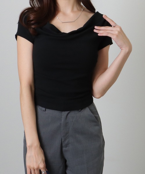 Lace Ladies(レースレディース)の「2WAY ドレープ コンパクト 半袖 プルオーバー(Tシャツ/カットソー・レディース・ブラック/ホワイト/ピンク/ブラウン・M/XL)」の2枚目の写真