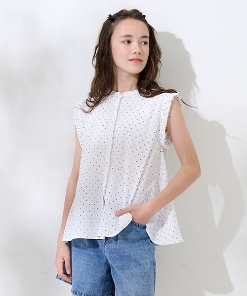 【セール】【AMI】膨れドットノースリブブラウス（シャツ/ブラウス）｜pom ponette junior（ポンポネットジュニア） 6,244円