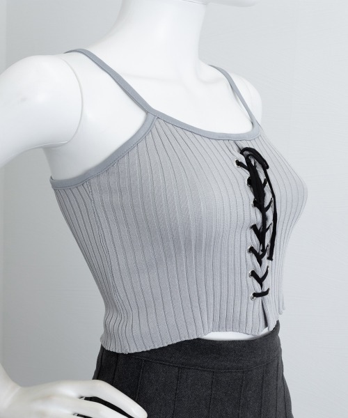 Miniministore(ミニミニストア)の「キャミソール レースアップ リブニット夏(キャミソール・レディース・ブラック/グレー/ブルー/ワインレッド/ホワイト/ピンク/グリーン/イエロー・FREE)」の15枚目の写真