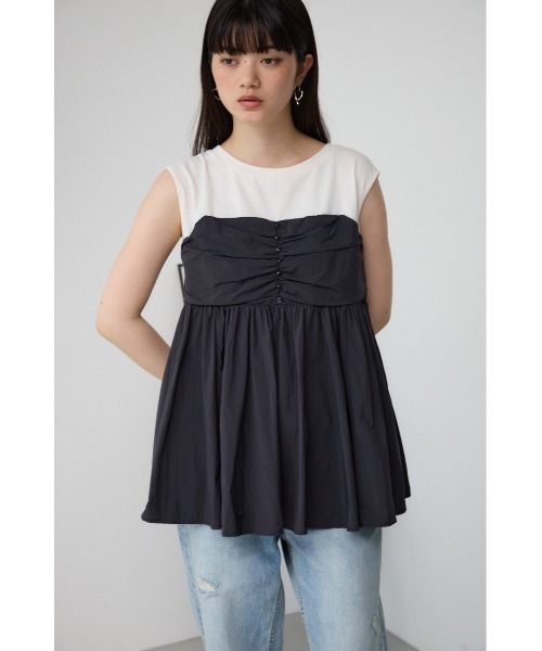 AZUL by moussy（アズールバイマウジー）の「ギャザービスチェレイヤードトップス（タンクトップ・レディース・ブラック/グレー/ベージュ・FREE）」の5枚目の写真