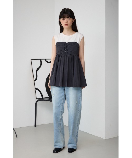 AZUL by moussy（アズールバイマウジー）の「ギャザービスチェレイヤードトップス（タンクトップ・レディース・ブラック/グレー/ベージュ・FREE）」の6枚目の写真