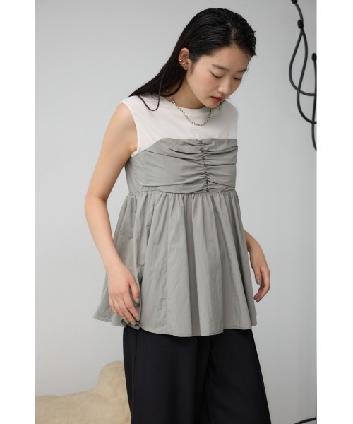 AZUL by moussy（アズールバイマウジー）の「ギャザービスチェレイヤードトップス（タンクトップ・レディース・ブラック/グレー/ベージュ・FREE）」の16枚目の写真