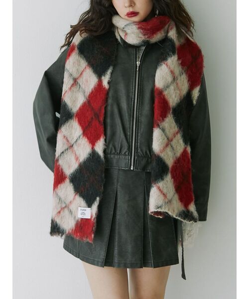 jouetie(ジュエティ)の「パターンモヘアライクニットストール(マフラー・レディース・アイボリー/ピンク/ネイビー/ブラック・FREE)」の9枚目の写真