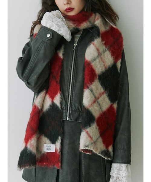 jouetie(ジュエティ)の「パターンモヘアライクニットストール(マフラー・レディース・アイボリー/ピンク/ネイビー/ブラック・FREE)」の2枚目の写真