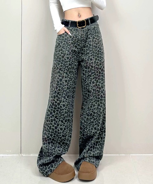 【新品未使用】BEEDEN レオパードデニムパンツ Leopard design straight wide denim pants | Judin