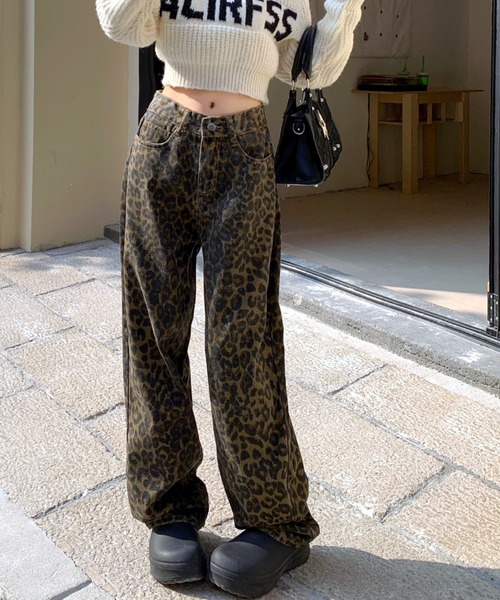 SHEENA（シーナ）の「レオパード柄ワイドパンツ（デニムパンツ・レディース・ブラウン/グレー・S/M/L）」の10枚目の写真