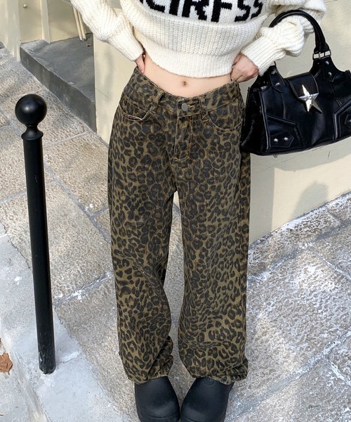 SHEENA（シーナ）の「レオパード柄ワイドパンツ（デニムパンツ・レディース・ブラウン/グレー・S/M/L）」の13枚目の写真