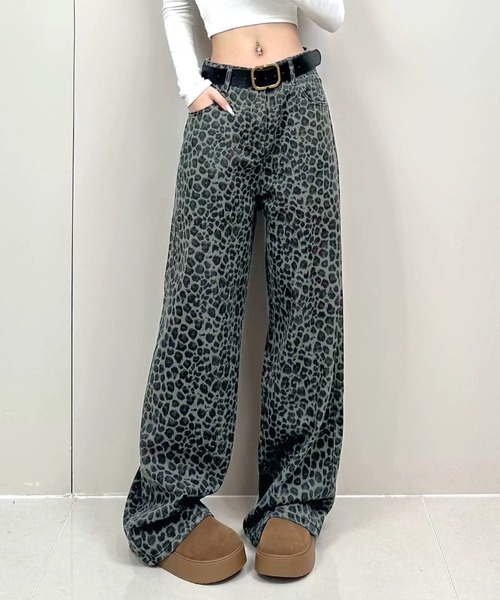 セール】レオパード柄ワイドパンツ（デニムパンツ）｜SHEENA（シーナ