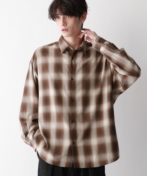 RAGEBLUE(レイジブルー)の「【UNISEX】Ombre check big shirt/オンブレチェック/オーバーサイズシャツ(シャツ/ブラウス・メンズ・ブラック/ホワイト系その他/ブラウン・SMALL/MEDIUM/LARGE)」の18枚目の写真
