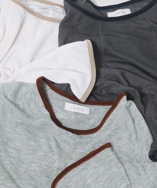 LAATO（ラート）の「piping sheer t-shirts（Tシャツ/カットソー・レディース・ダークグレー/ライトグレー/ライトカーキ・FREE）」の4枚目の写真