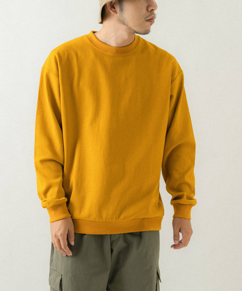 EKAL（エカル）の「『吸水速乾/UVカット』AIR FLEX サーマルロングスリーブTシャツ（Tシャツ/カットソー・メンズ・マスタード/ブラック/ホワイト・MEDIUM/LARGE）」の3枚目の写真