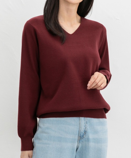 Honeys（ハニーズ）の「ヒアルロン酸Ｖネック（ニット/セーター・レディース・アイボリー/ブラック/ブルー/杢グレー/モカ/ボルドー/ラベンダー/ピンク・S/M/L/LL/3L）」の8枚目の写真