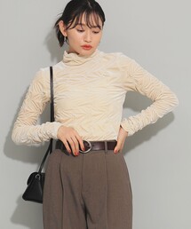 Ray BEAMS | ベロア シャーリング ハイネック トップス(Tシャツ/カットソー)