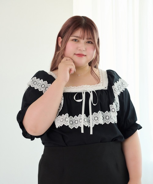 Louiosy(ルオシー)の「【大きいサイズ】リボンデザインフリルブラウス(シャツ/ブラウス・レディース・ブラック・4L/3L)」の1枚目の写真