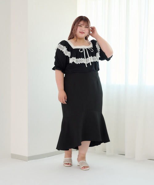 Louiosy(ルオシー)の「【大きいサイズ】リボンデザインフリルブラウス(シャツ/ブラウス・レディース・ブラック・4L/3L)」の4枚目の写真