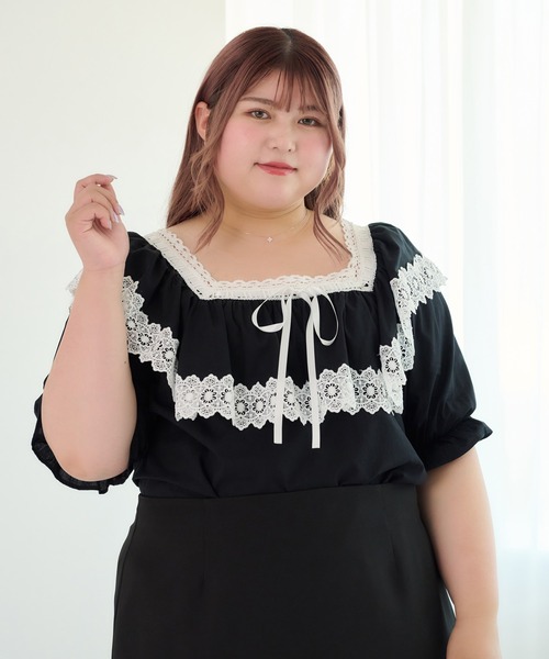 Louiosy(ルオシー)の「【大きいサイズ】リボンデザインフリルブラウス(シャツ/ブラウス・レディース・ブラック・4L/3L)」の2枚目の写真