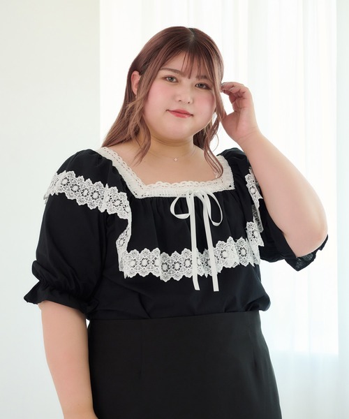 Louiosy(ルオシー)の「【大きいサイズ】リボンデザインフリルブラウス(シャツ/ブラウス・レディース・ブラック・4L/3L)」の3枚目の写真